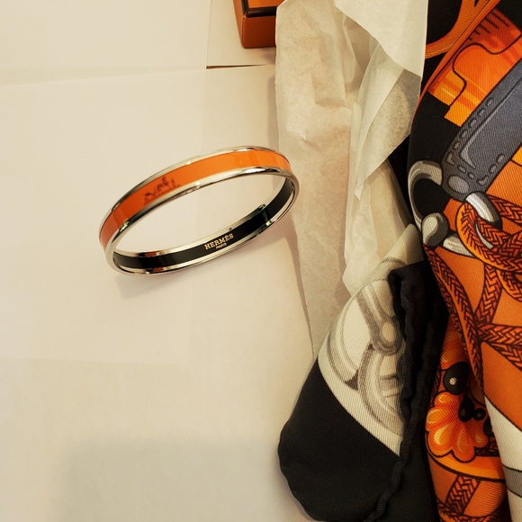 HERMES Orange Scarf and Bangle Set - Picture 3 of 4
